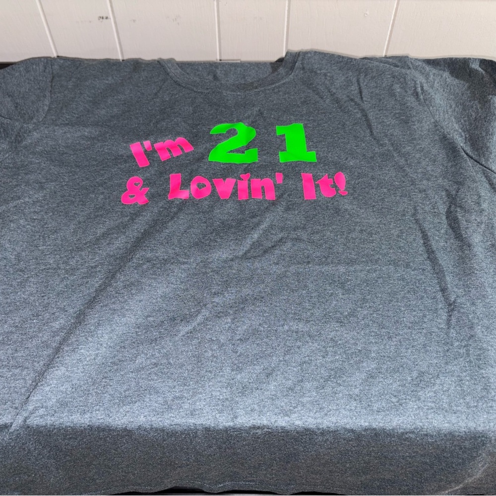 Gildan Gray Kids Tee with Neon Green and Pink Print